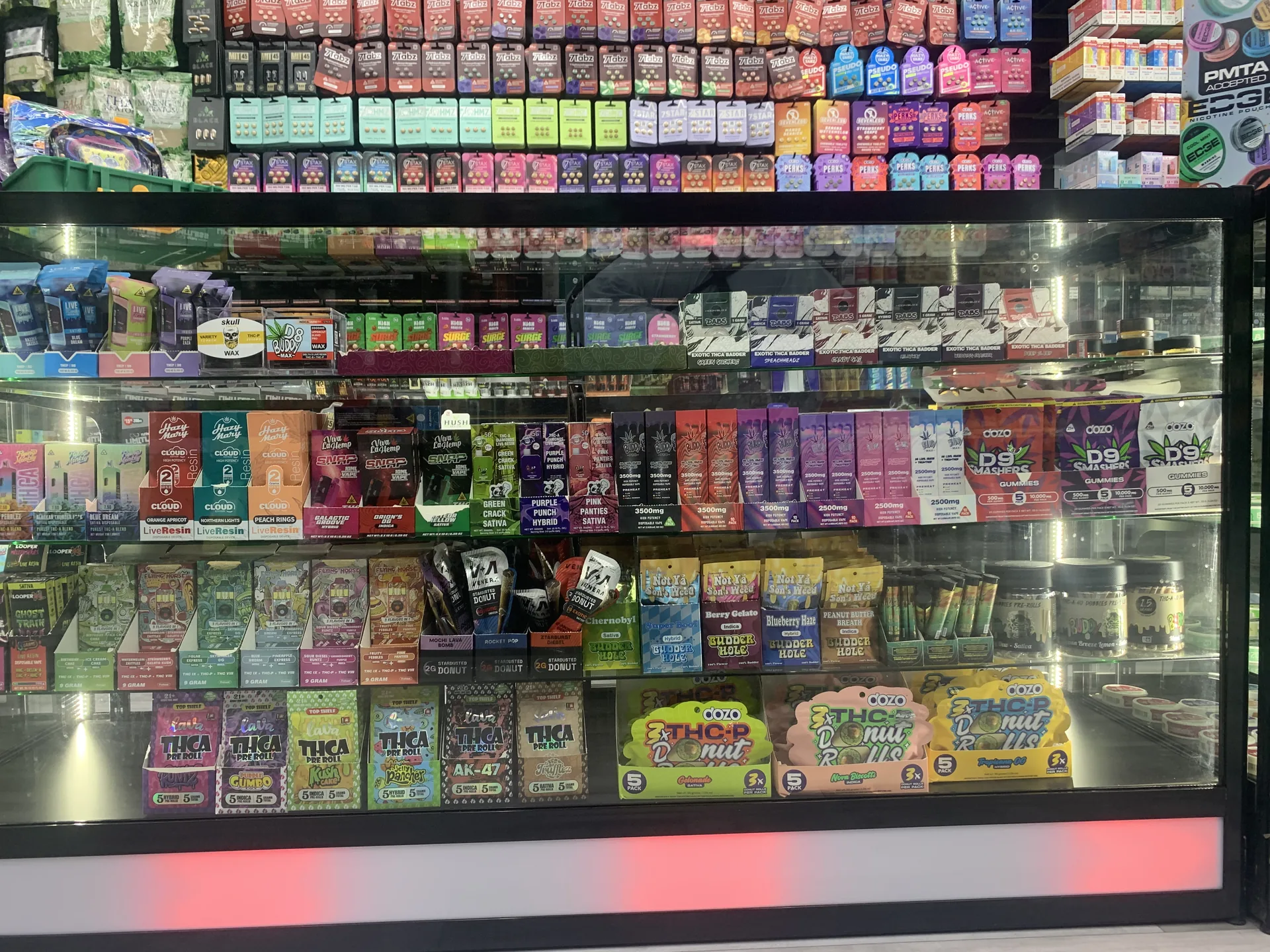Product display case inside Mr tobacco&vape in Arvada